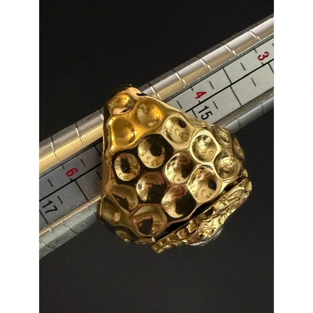 Vintage Ring Brutalist Chunky Alligator Rhinestone Gold Tone Pinky Size 5